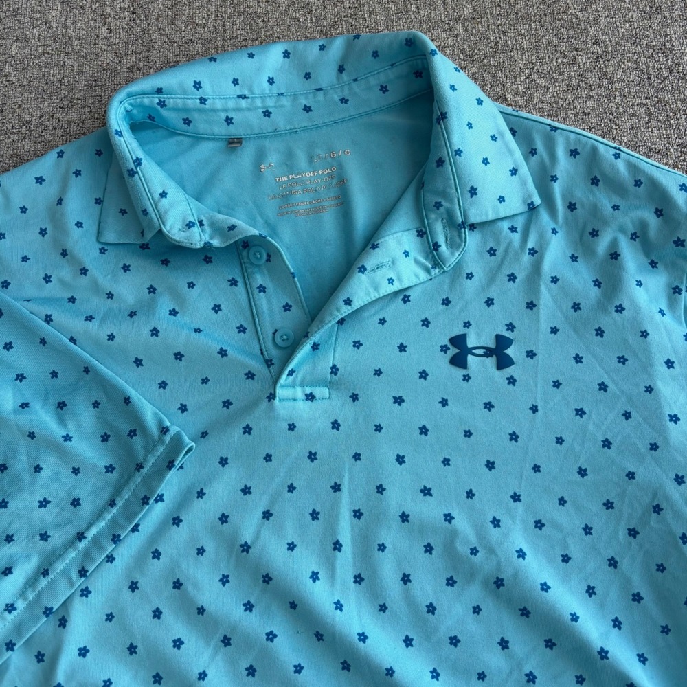 Under Armour Polo Mens L The Playoff Polo Light Blue Floral Star Print Short Slv